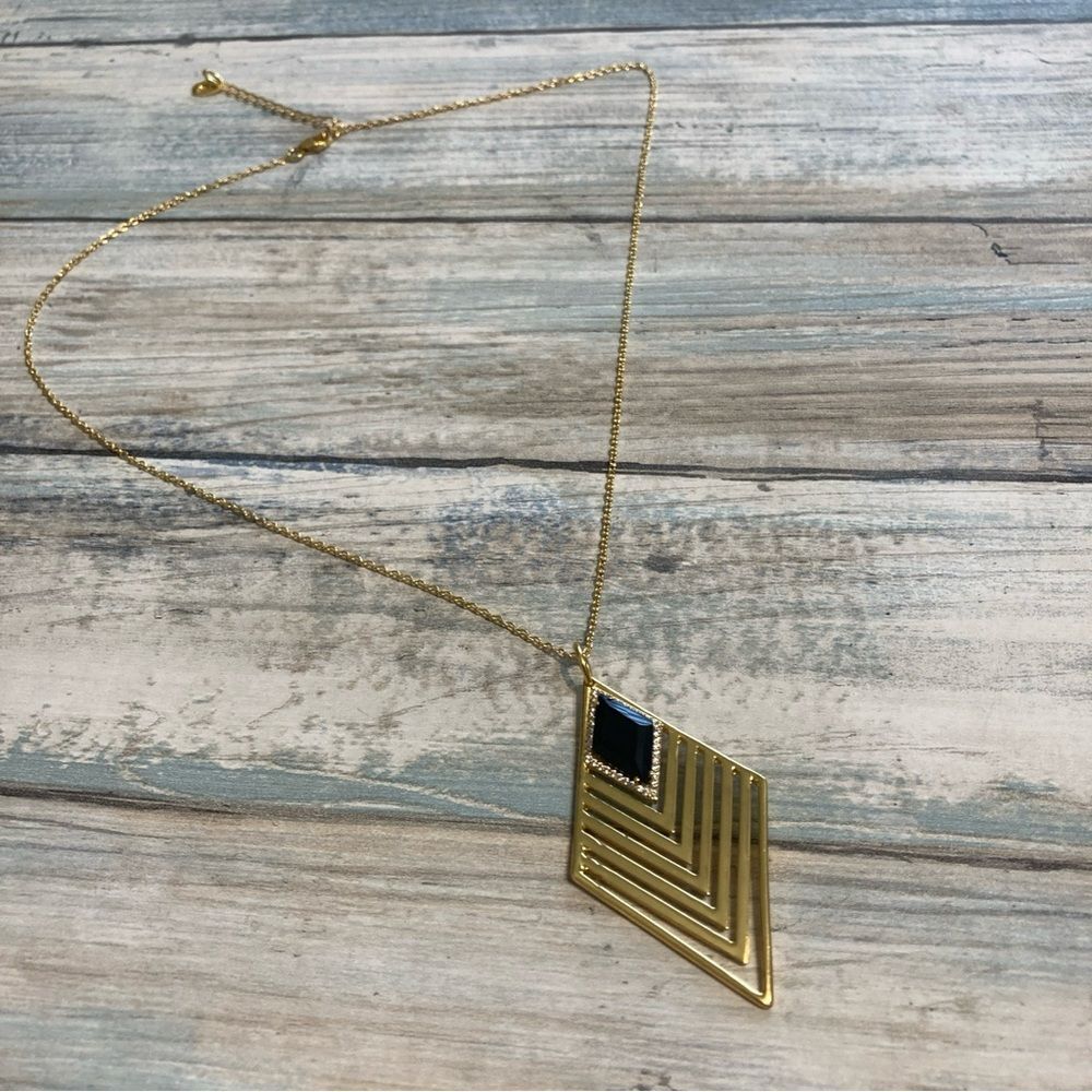 Eliza‎ Bautista Greta Art Deco Necklace Black Onyx Topaz 18K Gold Vermeil NWOT